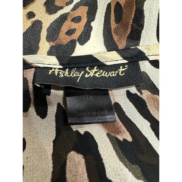 Ashley Stewart Plus Size Blouse Tunic Animal Print Black Brown 14 Boho mob wife - Picture 2 of 15